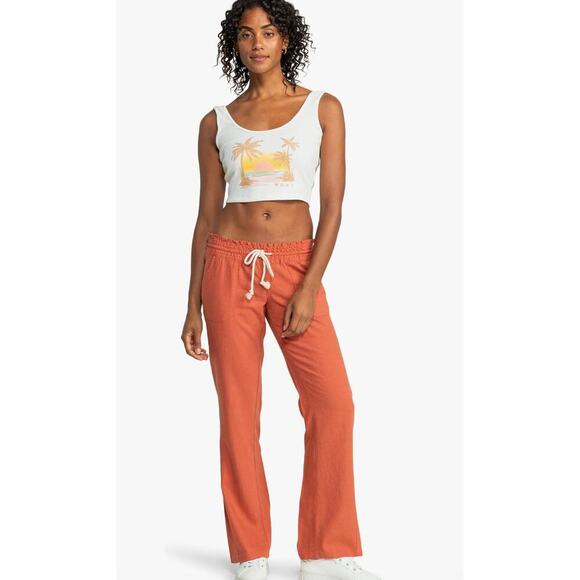Roxy Linen Hot Coral Beach Pants - Picture 1 of 6